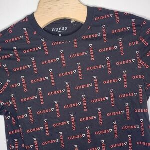 Guess Shirt‎ Small Adult Black Red Spell Out Logo All Over Print Casual Mens M